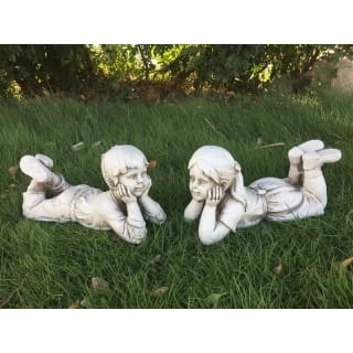 B&M Lying Down Boy Garden Statue 4 B&M Lying Down Boy Garden Statue - Image 2