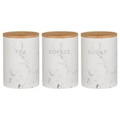 B&M Marble Effect Kitchen Canisters 3pc -B&M 356820 storage canisters marble effect tea coffee sugar