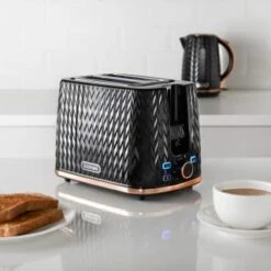 Goodmans Textured 2 Slice Toaster - Black & Rose Gold 12 Goodmans Textured 2 Slice Toaster - Black & Rose Gold -B&M 358961 black textured 2 slice toaster