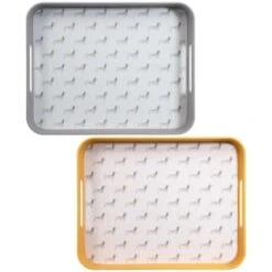 B&M Sausage Dog Bamboo Tray With Handles - Ochre -B&M 369483 sausage dog printed bamboo tray with handles ochre