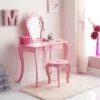B&M Amelia Vanity Set With Stool & Mirror 1 B&M Amelia Vanity Set With Stool & Mirror -B&M 375844 amelia vanity set pink