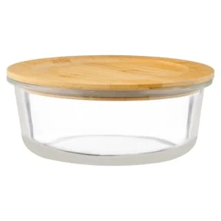 B&M Round Glass Food Containers With Bamboo Lid 2pk 4 B&M Round Glass Food Containers With Bamboo Lid 2pk - Image 2