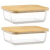 B&M Rectangular Glass Food Containers With Bamboo Lids 2pk -B&M 376824 2pk regular glass food containers 4