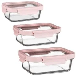 B&M Pink Glass Food Container - Large -B&M 380659 380660 380661 glass food container pink large