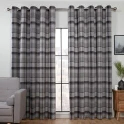 B&M Oakland Traditional Woven Grey Check Curtains 66 X 90"