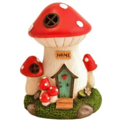 B&M Assorted Mushroom House Ornament With Glowing Solar Light -B&M 393429 mushroom house ornament with glowing solar light