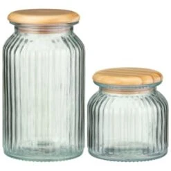 B&M Small Ribbed Glass Jar With Wooden Lid 9 B&M Small Ribbed Glass Jar With Wooden Lid -B&M 394426 394427 ribbed glass jar with wooden lid group