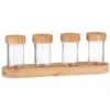 B&M Set Of 4 Glass Spice Jars With Bamboo Wood Base -B&M 394437 set of 4 glass spice jars with bamboo wood lid and base